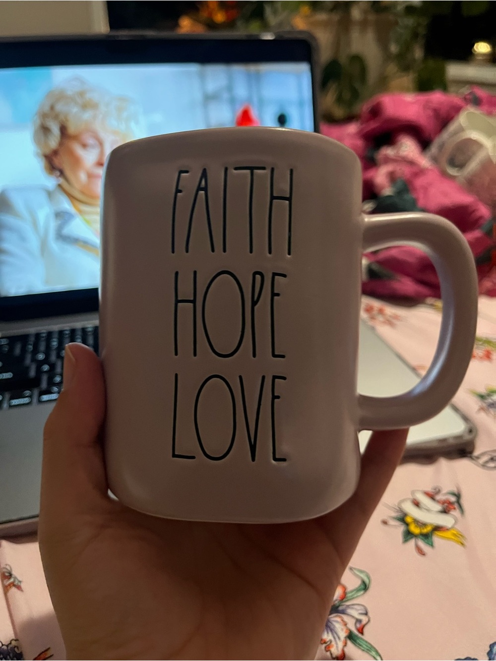 Rae Dunn Pink 'FAITH HOPE LOVE' Ceramic Mug